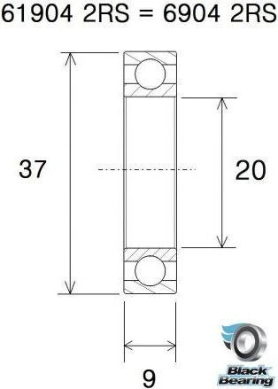 Black-bearing Black Bearing 61904-2RS 20 X 37 X 9 Mm 2 Black-bearing Black Bearing 61904-2RS 20 X 37 X 9 Mm - Image 2